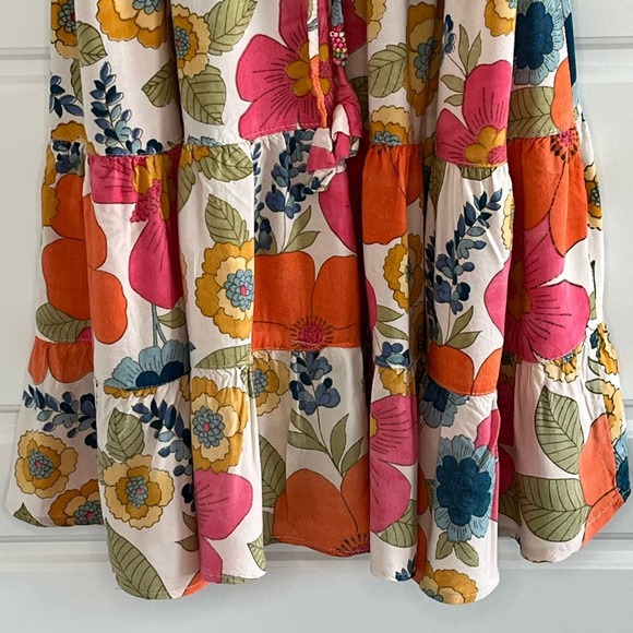 Angie Floral Print Smocked V Neck Babydoll Mini Sundress Cottagecore Ruffle M - Picture 6 of 15